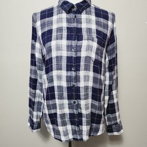 J. Crew Factory blue white plaid double face cotton button down size large